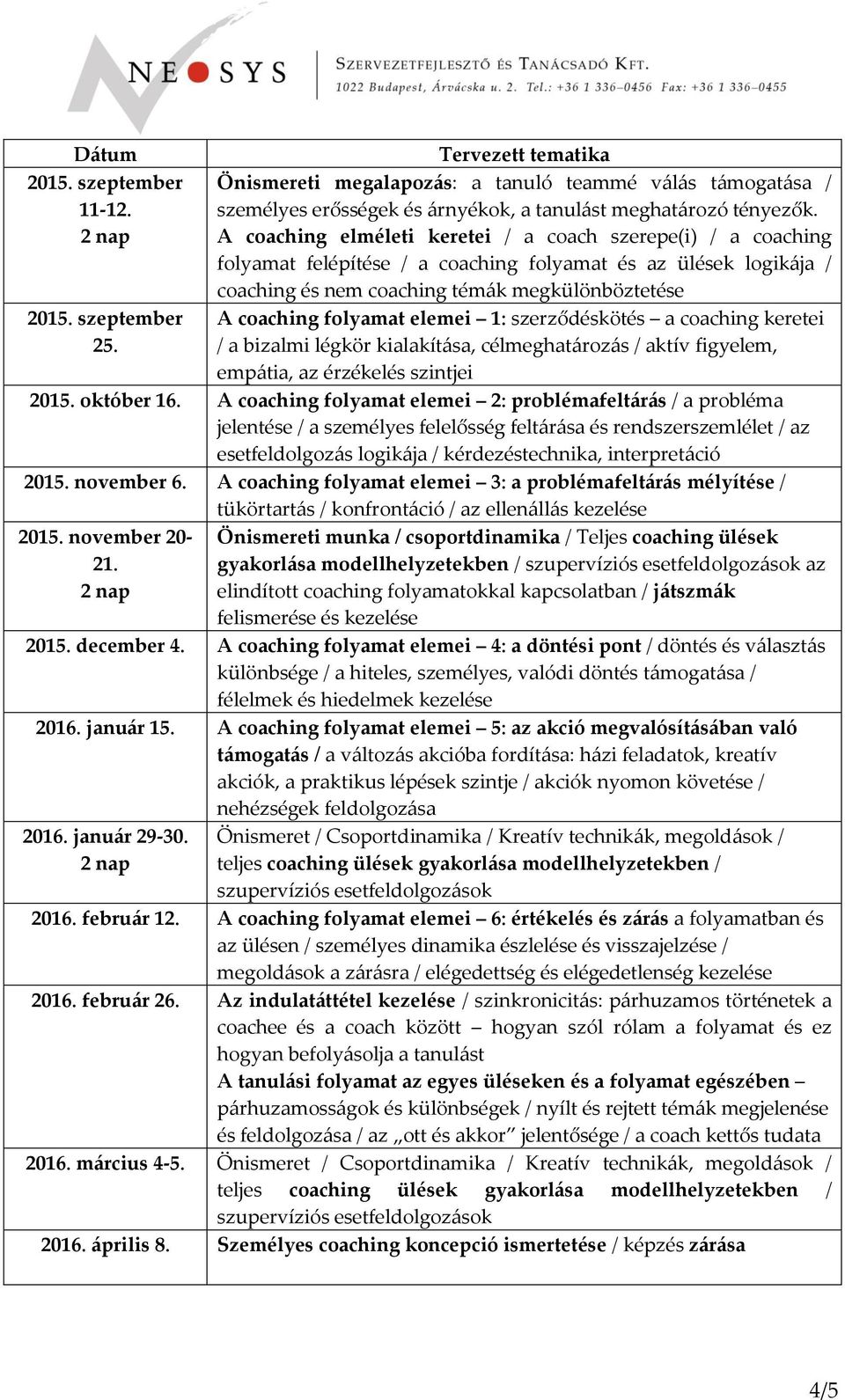 szeptember A coaching folyamat elemei 1: szerződéskötés a coaching keretei 25. / a bizalmi légkör kialakítása, célmeghatározás / aktív figyelem, empátia, az érzékelés szintjei 2015. október 16.