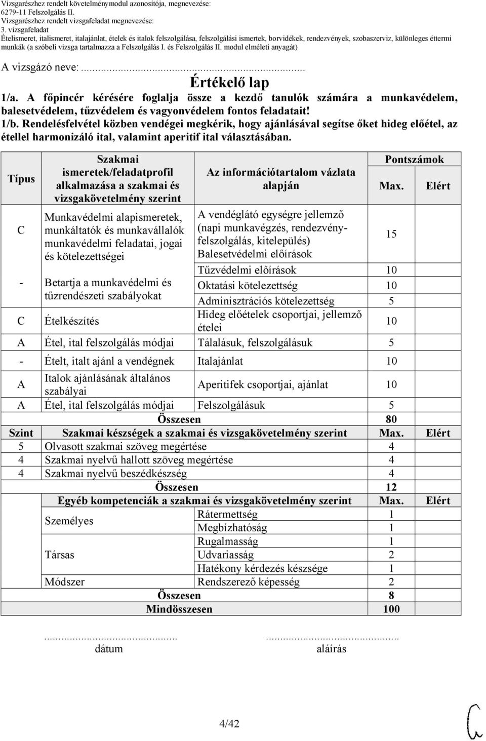 Típus C - C Szakmai ismeretek/feladatprofil alkalmazása a szakmai és vizsgakövetelmény szerint Munkavédelmi alapismeretek, munkáltatók és munkavállalók munkavédelmi feladatai, jogai és