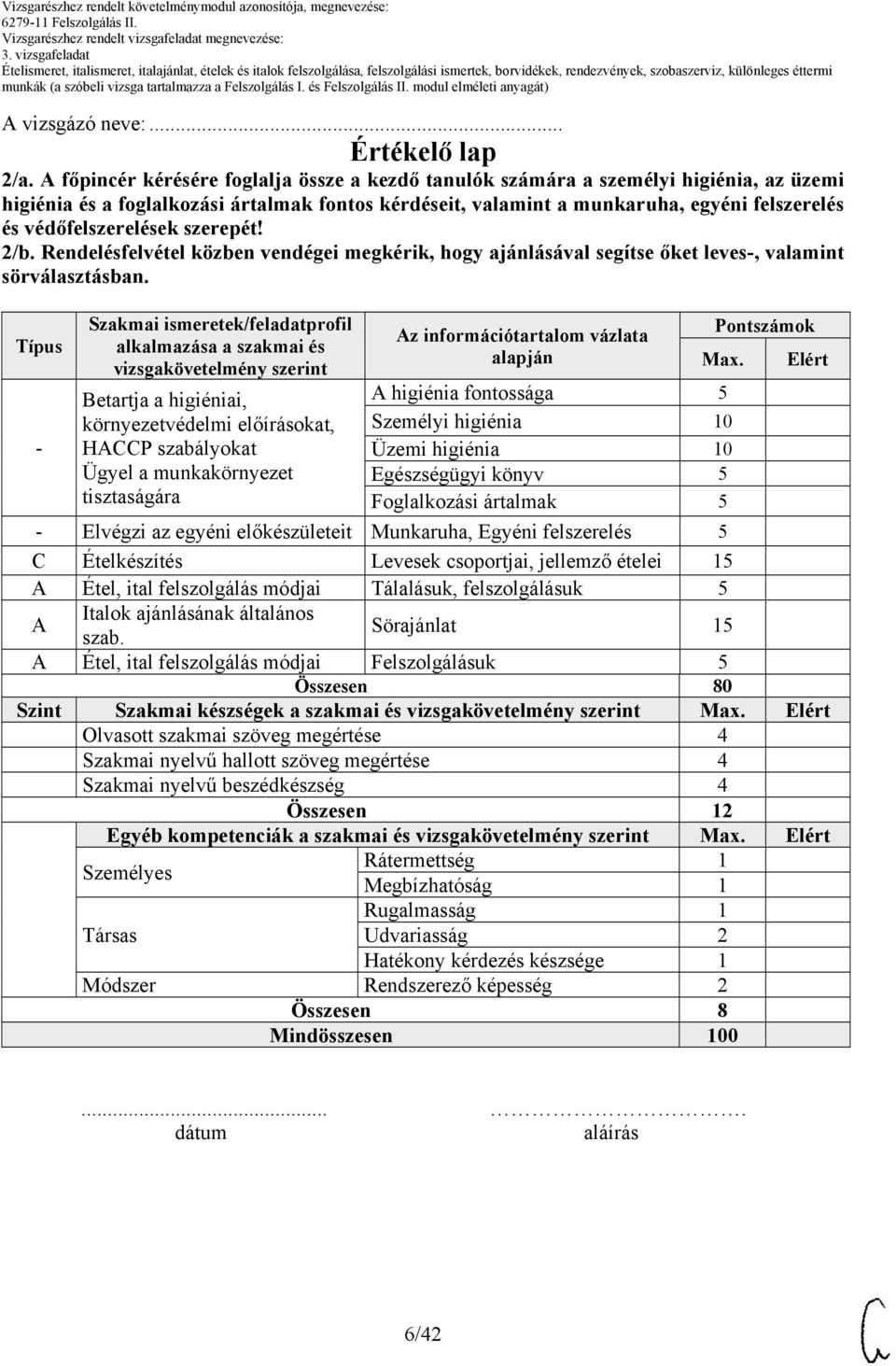 védőfelszerelések szerepét! 2/b. Rendelésfelvétel közben vendégei megkérik, hogy ajánlásával segítse őket leves-, valamint sörválasztásban.