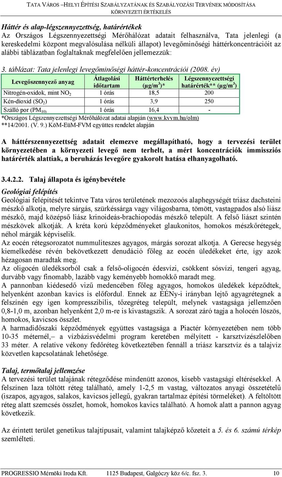 év) Levegőszennyező anyag Átlagolási Háttérterhelés Légszennyezettségi időtartam (µg/m 3 )* határérték** (µg/m 3 ) Nitrogén-oxidok, mint NO 2 1 órás 18,5 200 Kén-dioxid (SO 2 ) 1 órás 3,9 250 Szálló