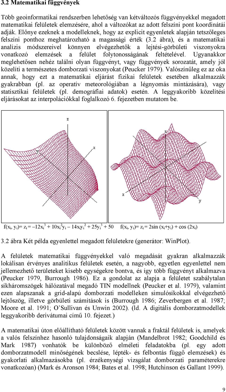 2 ábra), és a matematikai analízis módszereivel könnyen elvégezhetők a lejtési-görbületi viszonyokra vonatkozó elemzések a felület folytonosságának feltételével.