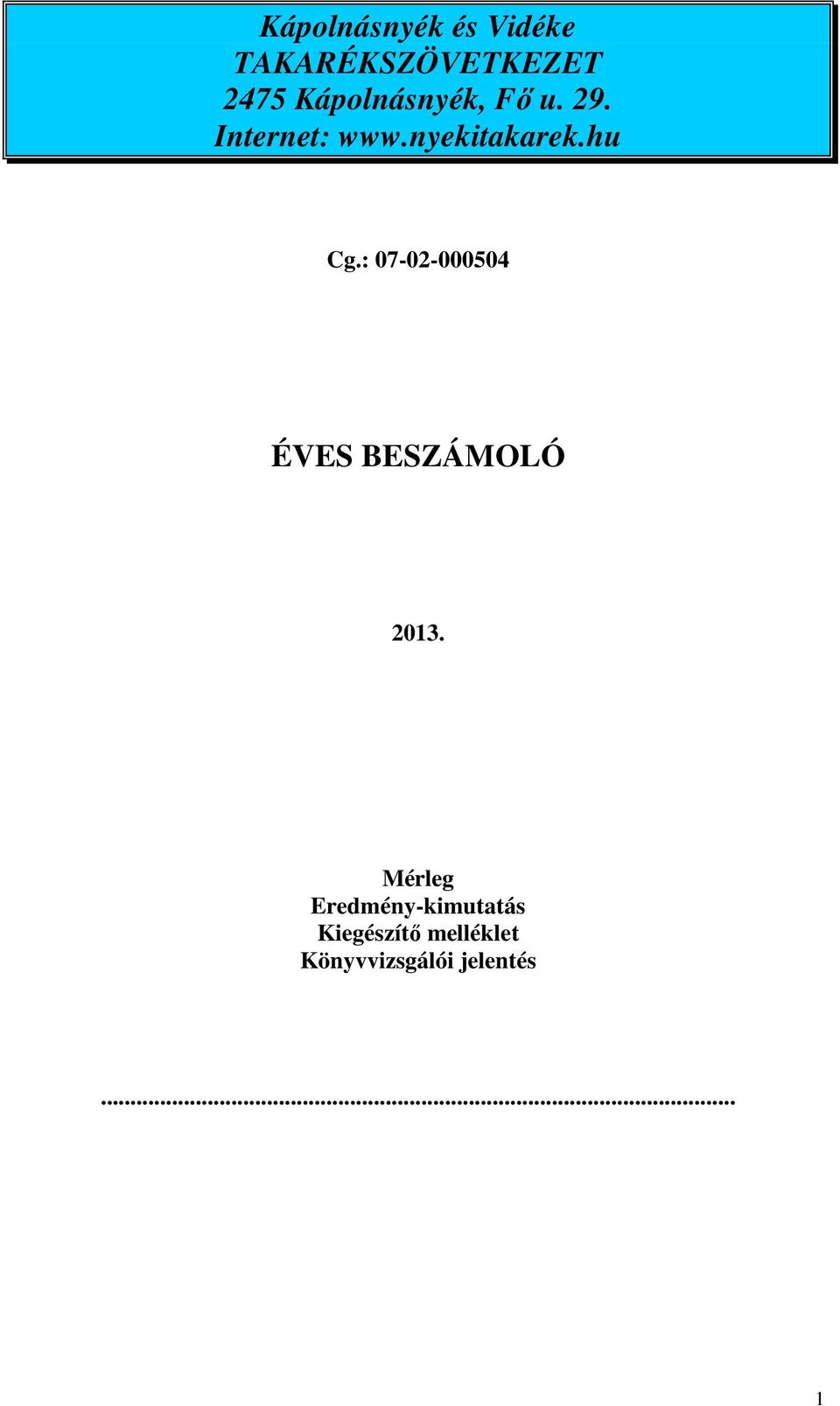 hu Cg.: 07-02-000504 ÉVES BESZÁMOLÓ 2013.