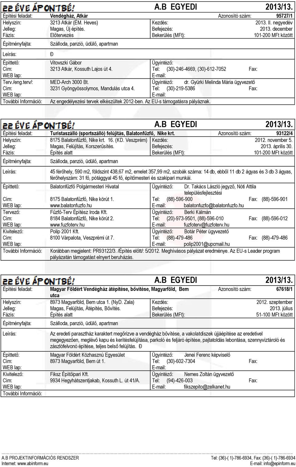 terv/: MED-Arch 3000 Bt. Ügyintéző: dr. Gyürki Melinda Mária ügyvezető Cím: 3231 Gyöngyössolymos, Mandulás utca 4.