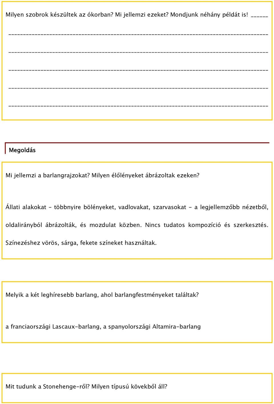 Állati alakokat többnyire bölényeket, vadlovakat, szarvasokat - a legjellemzőbb nézetből, oldalirányból ábrázolták, és mozdulat közben.