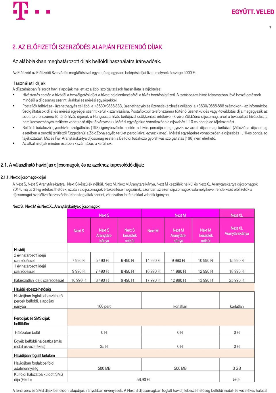 H a s z n á l a t i d í j a k A díjszabásban felsorolt havi alapdíjak mellett az alábbi szolgáltatások használata is díjköteles: Hívástartás esetén a hívó fél a beszélgetési díjat a hívott