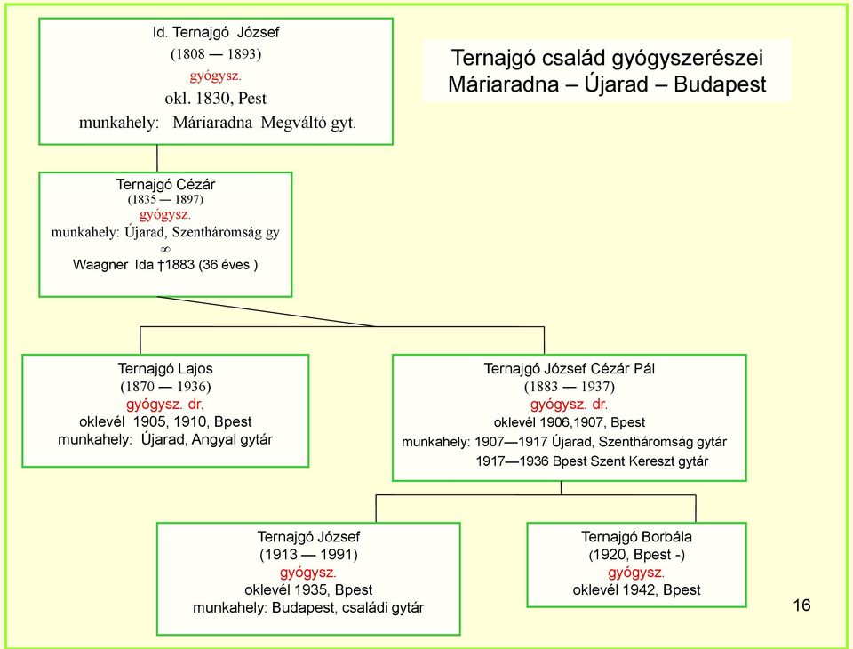 Ternajgó Lajos (1870 1936) dr. oklevél 1905, 1910, Bpest munkahely: Újarad, Angyal gytár Ternajgó József Cézár Pál (1883 1937) dr.