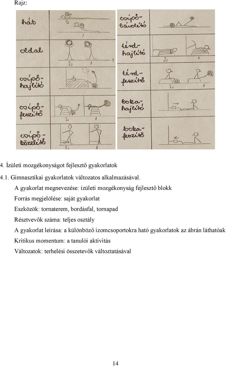 A gyakorlat megnevezése: ízületi mozgékonyság fejlesztő blokk Eszközök: tornaterem, bordásfal, tornapad