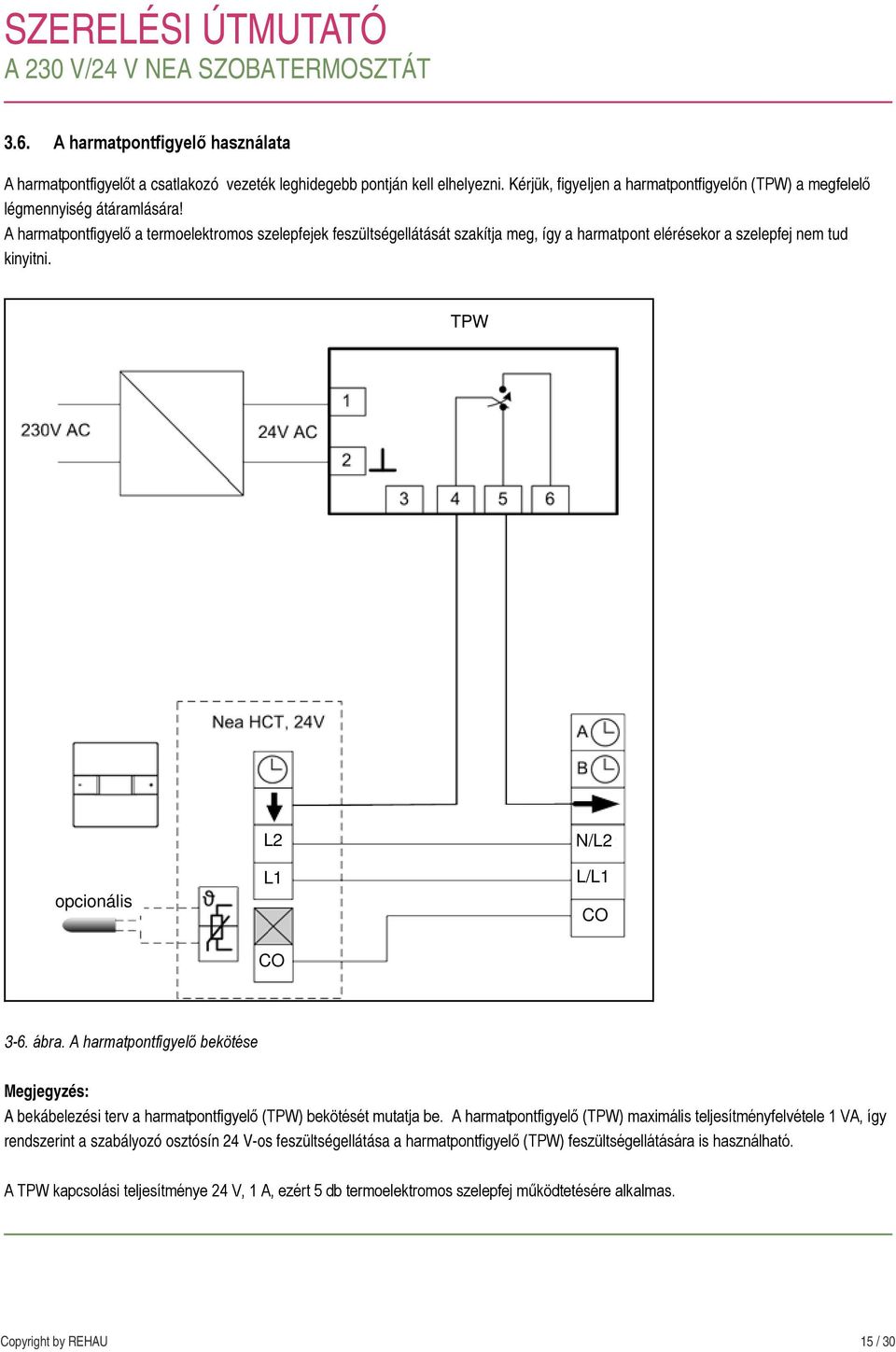 SzerelÃsi Ãtmutatà a 230 v/24 v nea szobatermosztÃt. construction ... Fürdőszoba ventilátor bekötése