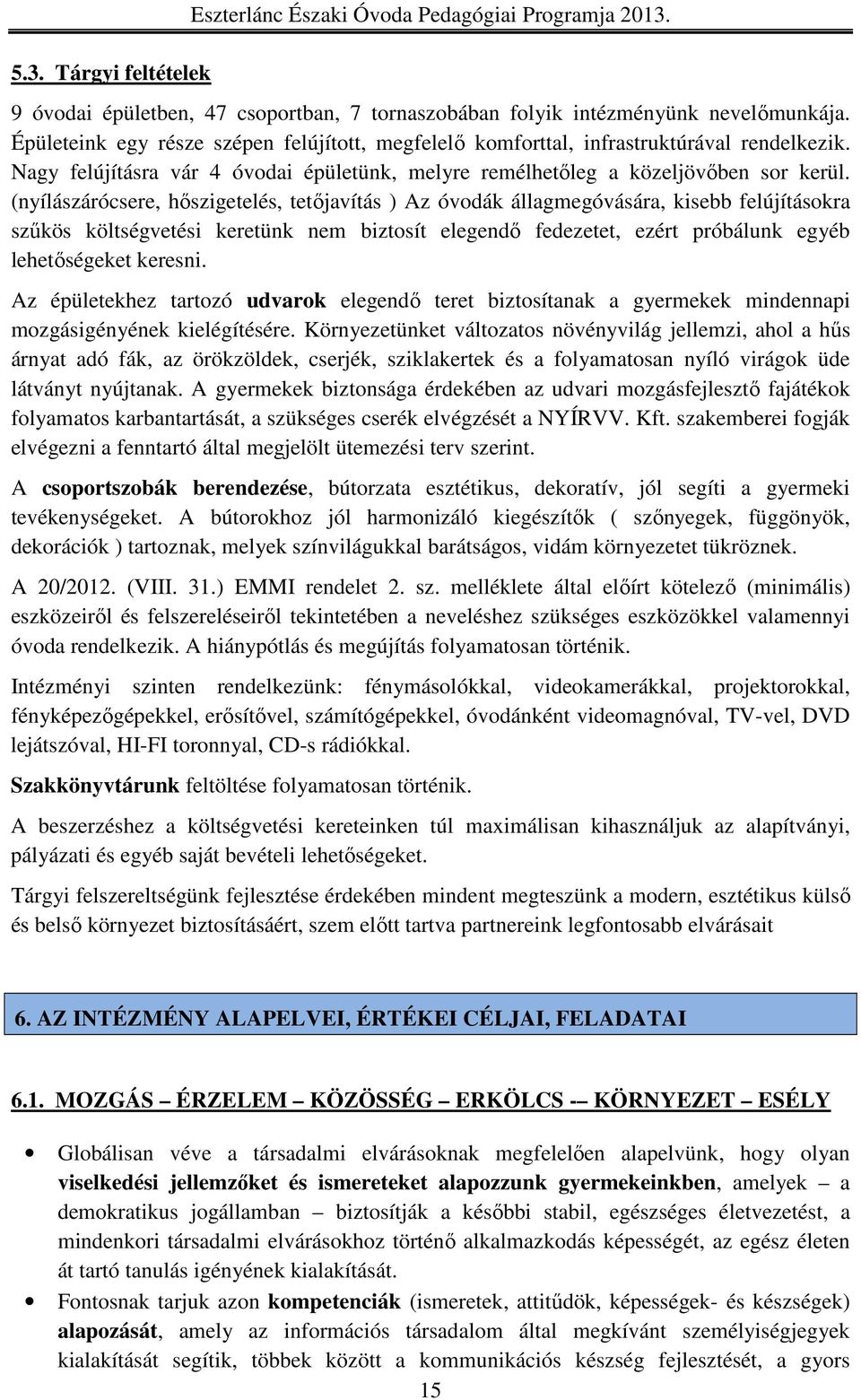 (nyílászárócsere, hőszigetelés, tetőjavítás ) Az óvodák állagmegóvására, kisebb felújításokra szűkös költségvetési keretünk nem biztosít elegendő fedezetet, ezért próbálunk egyéb lehetőségeket