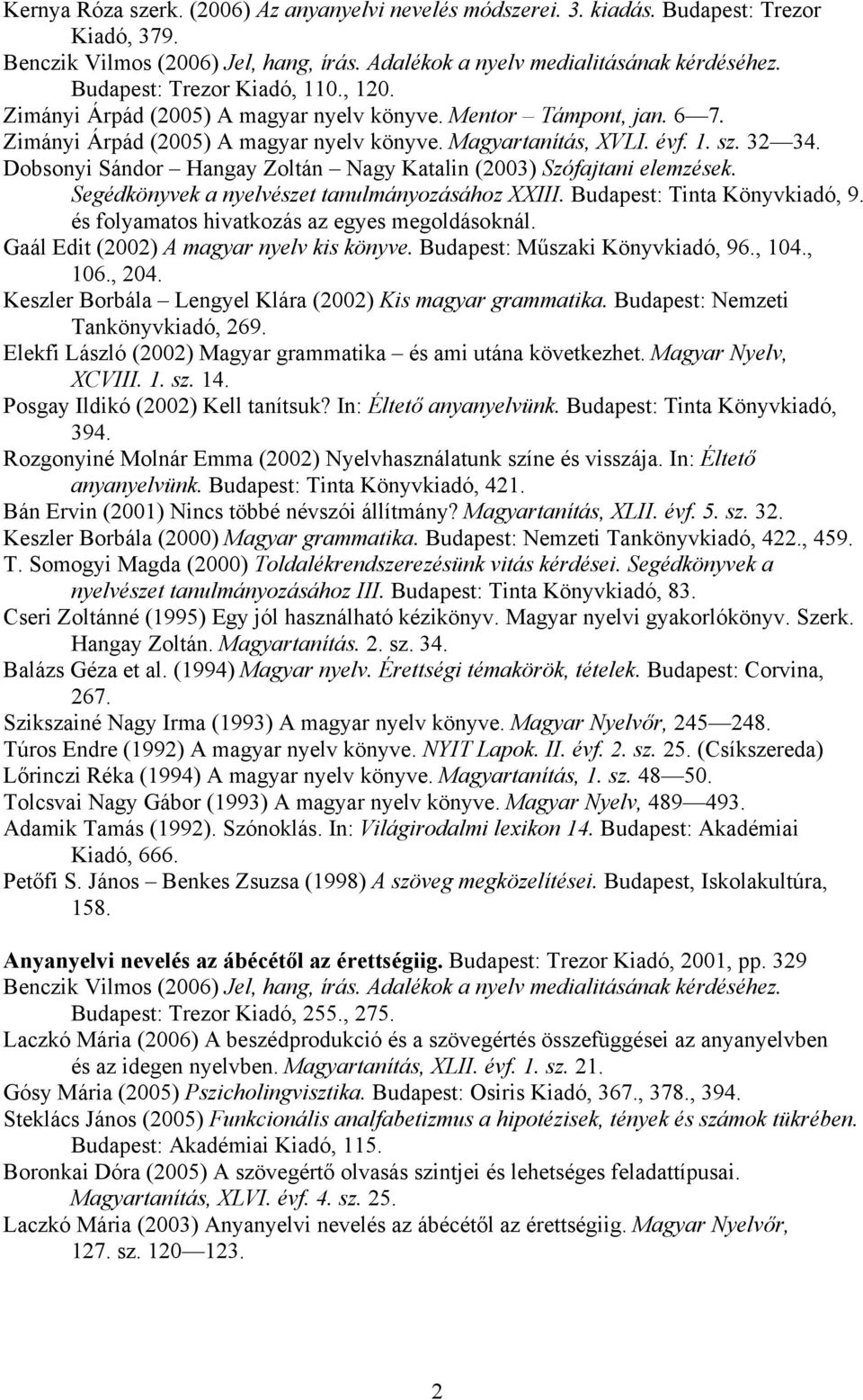 Dobsonyi Sándor Hangay Zoltán Nagy Katalin (2003) Szófajtani elemzések. Segédkönyvek a nyelvészet tanulmányozásához XXIII. Budapest: Tinta Könyvkiadó, 9.