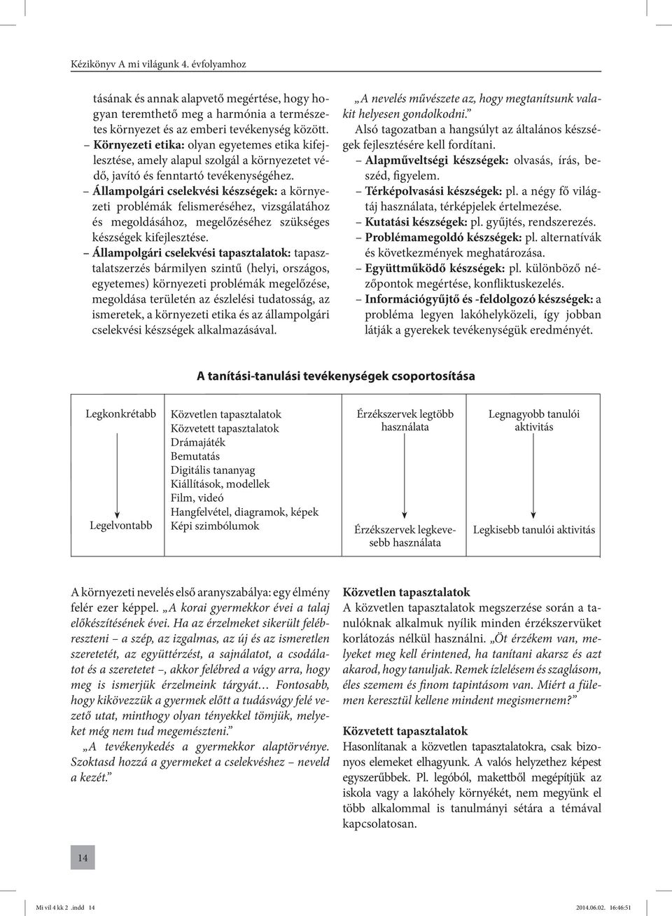 Állampolgári cselekvési készségek: a kör nyezeti problémák felismeréséhez, vizsgálatához és megoldásához, megelőzéséhez szükséges készségek kifejlesztése.