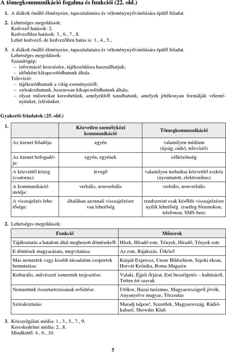 Lehetséges megoldások: Számítógép: információ keresésére, tájékozódásra használhatjuk; idõnként kikapcsolódhatunk általa.