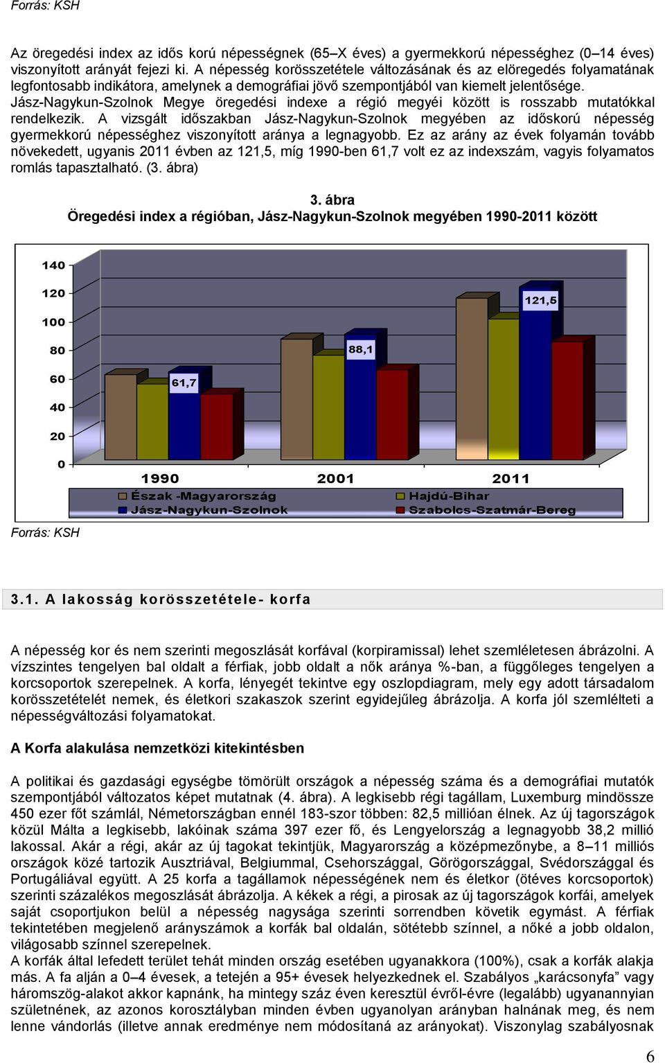 Jász-Nagykun-Szolnok Megye öregedési indexe a régió megyéi között is rosszabb mutatókkal rendelkezik.