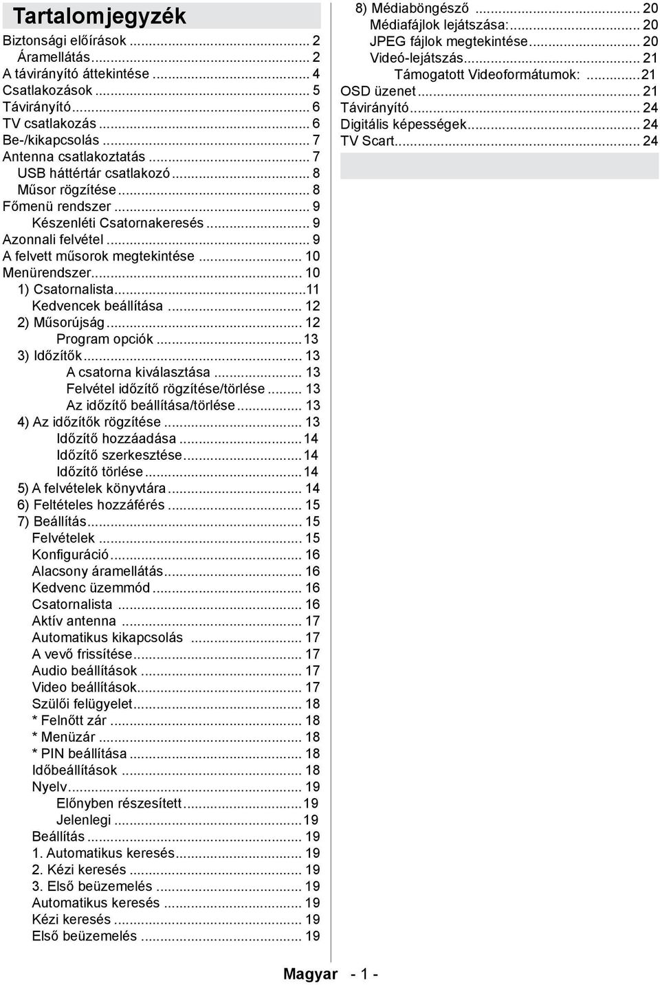 .. 10 1) Csatornalista...11 Kedvencek beállítása... 12 2) Műsorújság... 12 Program opciók...13 3) Időzítők... 13 A csatorna kiválasztása... 13 Felvétel időzítő rögzítése/törlése.