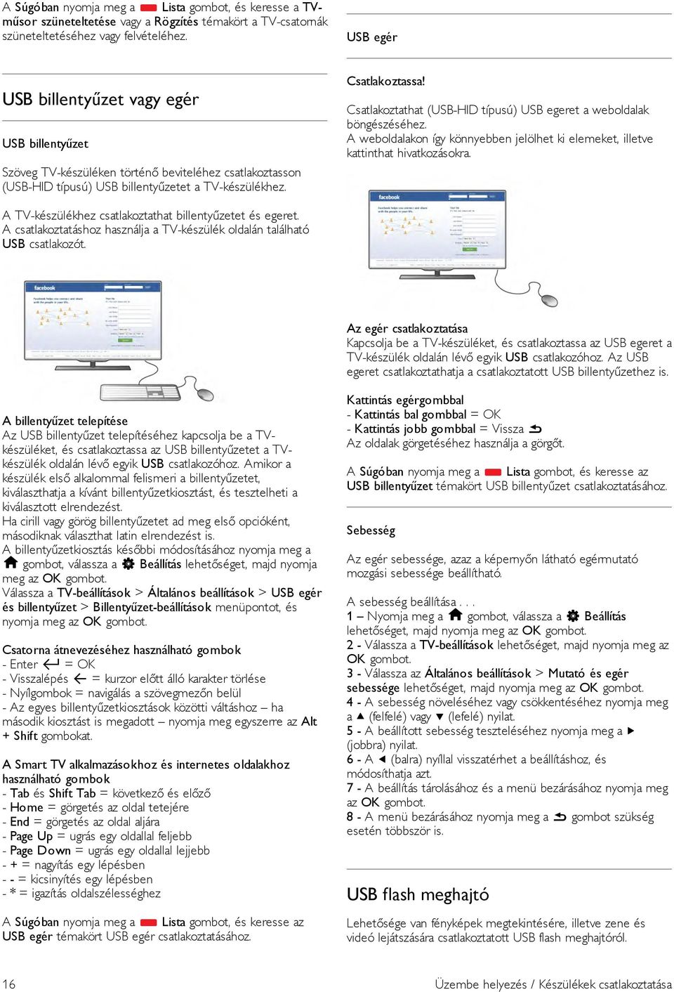 Csatlakoztathat (USB-HID típusú) USB egeret a weboldalak böngészéséhez. A weboldalakon így könnyebben jelölhet ki elemeket, illetve kattinthat hivatkozásokra.