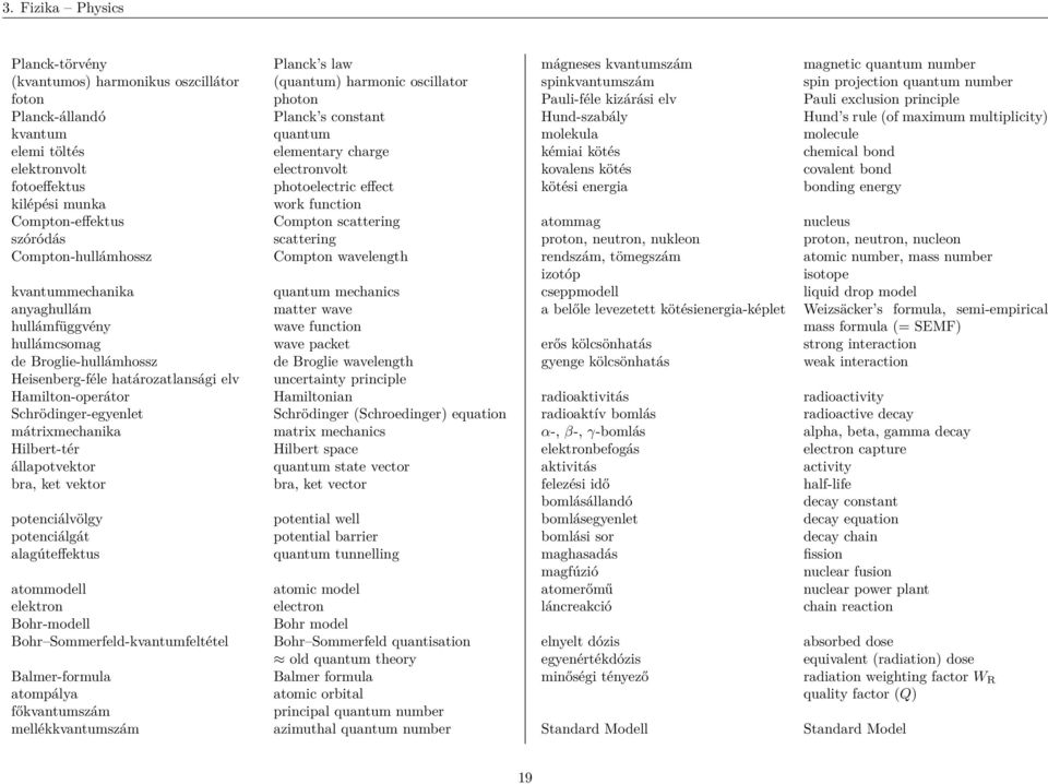 bra, ket vektor potenciálvölgy potenciálgát alagúteffektus atommodell elektron Bohr-modell Bohr Sommerfeld-kvantumfeltétel Balmer-formula atompálya főkvantumszám mellékkvantumszám Planck s law