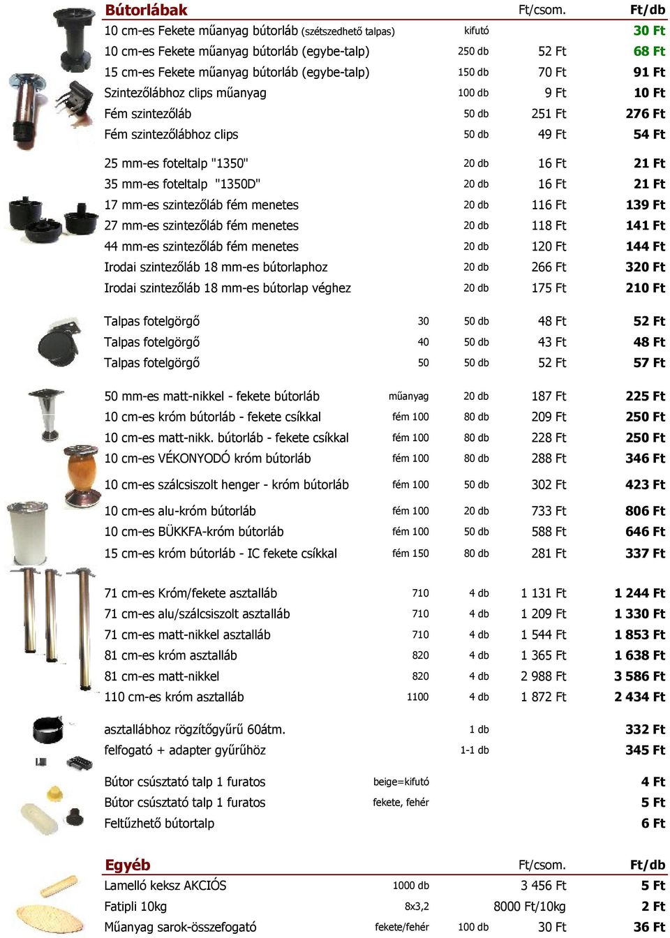 91 Ft Szintezőlábhoz clips műanyag 100 db 9 Ft 10 Ft Fém szintezőláb 50 db 251 Ft 276 Ft Fém szintezőlábhoz clips 50 db 49 Ft 54 Ft 25 mm-es foteltalp "1350" 20 db 16 Ft 21 Ft 35 mm-es foteltalp