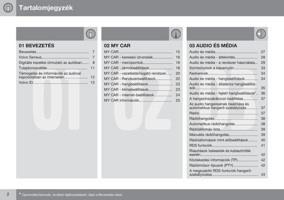 .. 16 Audio és média - a rendszer használata... 29 MY CAR - járműbeállítások... 18 Szimbólumok a képernyőn... 33 MY CAR - vezetéstámogató rendszer... 20 Kedvencek... 34 MY CAR - Rendszerbeállítások.