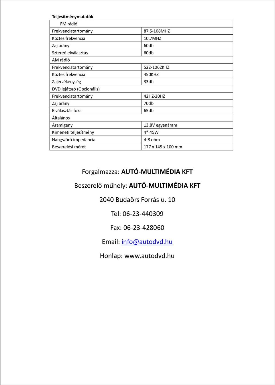 7MHZ 60db 60db 522 1062KHZ 450KHZ 33db 42HZ 20HZ 70db 65db 13.