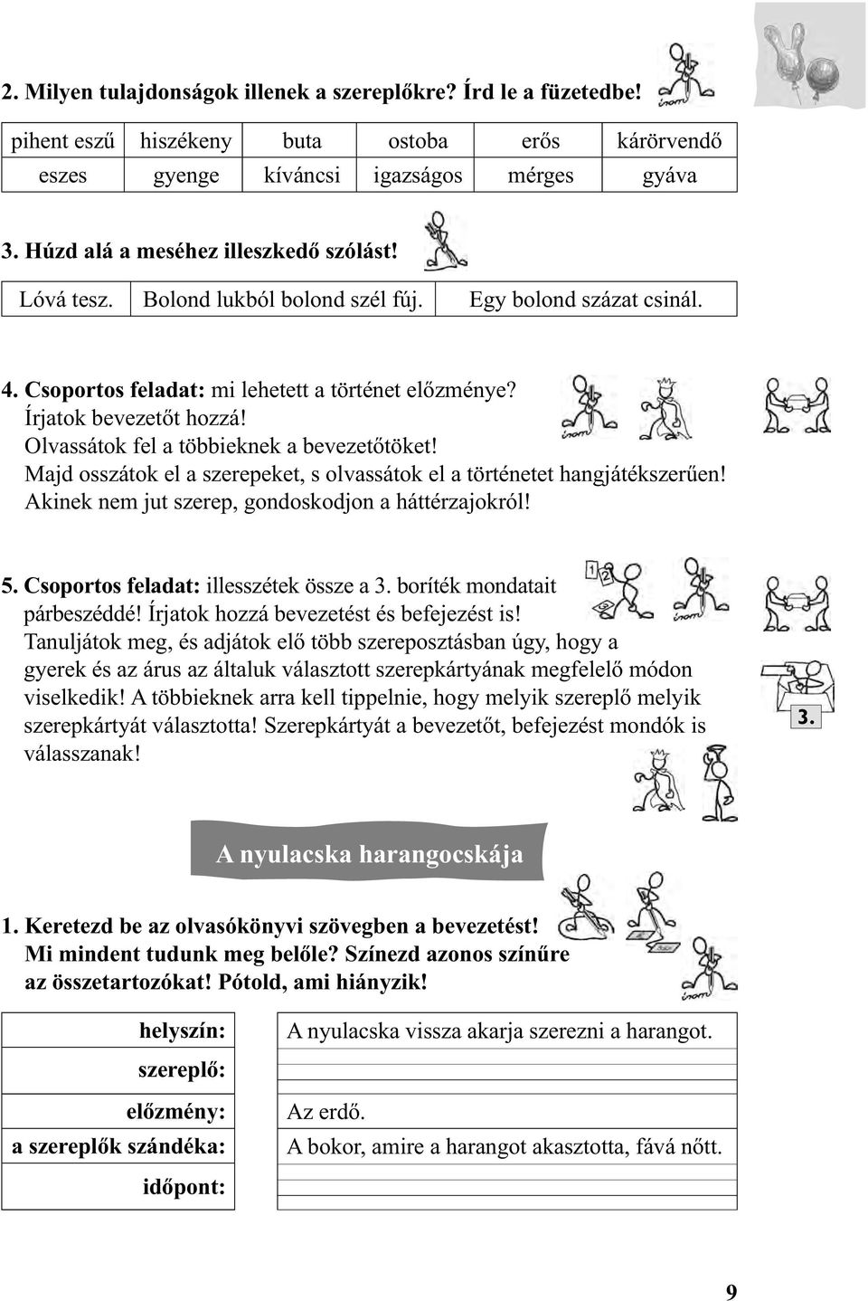 Olvassátok fel a többieknek a bevezetőtöket! Majd osszátok el a szerepeket, s olvassátok el a történetet hangjátékszerűen! Akinek nem jut szerep, gondoskodjon a háttérzajokról! 5.