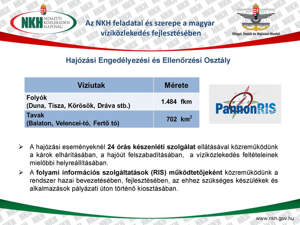 víziközlekedés feltételeinek mielőbbi helyreállításában.