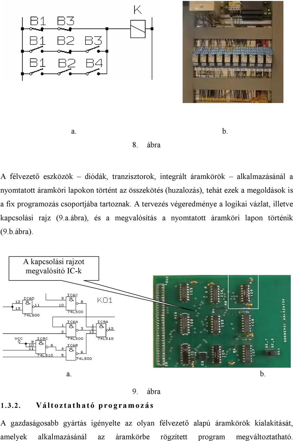 tehát ezek a megoldások is a fix programozás csoportjába tartoznak. A tervezés végeredménye a logikai vázlat, illetve kapcsolási rajz (9.a.ábra), és a megvalósítás a nyomtatott áramköri lapon történik (9.