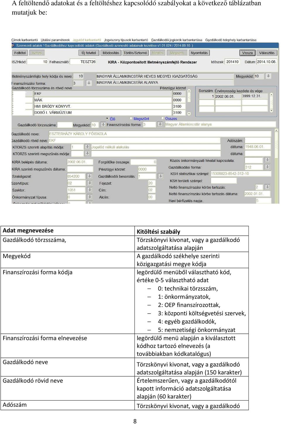 legördülő menüből választható kód, értéke 0-5 választható adat 0: technikai törzsszám, 1: önkormányzatok, 2: OEP finanszírozottak, 3: központi költségvetési szervek, 4: egyéb gazdálkodók, 5: