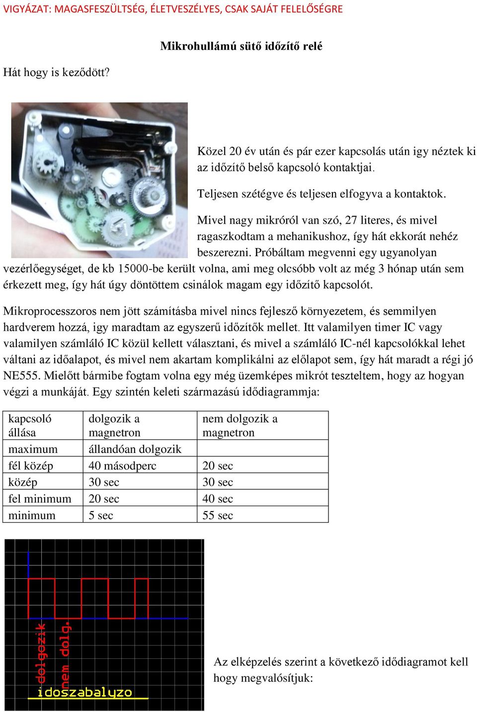 Próbáltam megvenni egy ugyanolyan vezérlőegységet, de kb 15000-be került volna, ami meg olcsóbb volt az még 3 hónap után sem érkezett meg, így hát úgy döntöttem csinálok magam egy időzítő kapcsolót.