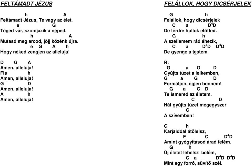 FELÁLLOK, HOGY DICSÉRJELEK G h Felállok, hogy dicsérjelek C a D 4 D De térdre hullok előtted. G h A szellemem rád éhezik, C a D 4 D D 4 D De gyenge a testem.