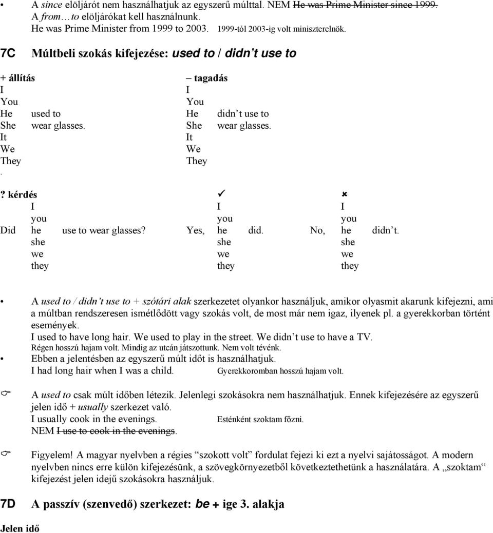 ? kérdés I I I you you you Did he use to wear glasses? Yes, he did. No, he didn t.