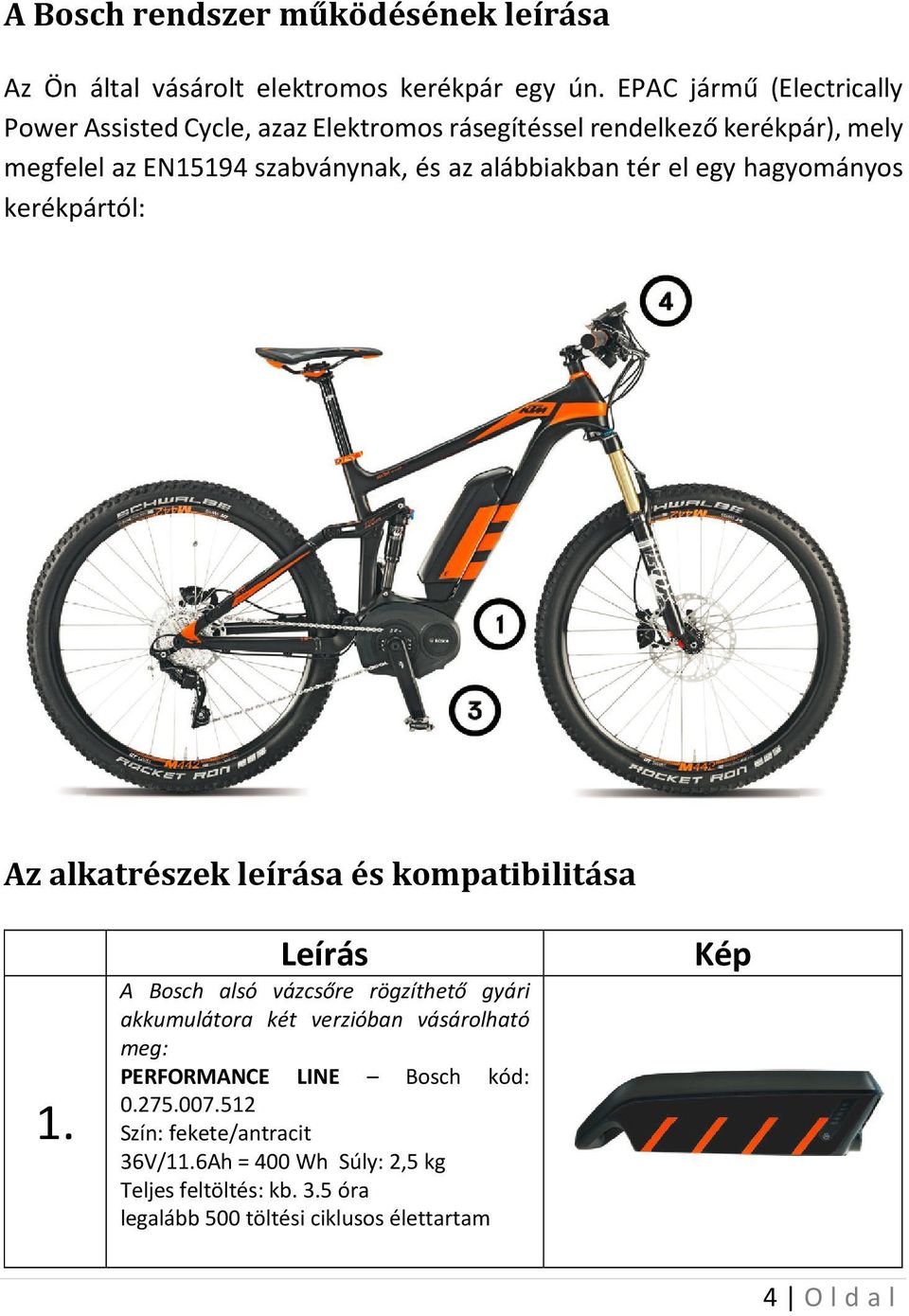 alábbiakban tér el egy hagyományos kerékpártól: Az alkatrészek leírása és kompatibilitása 1.