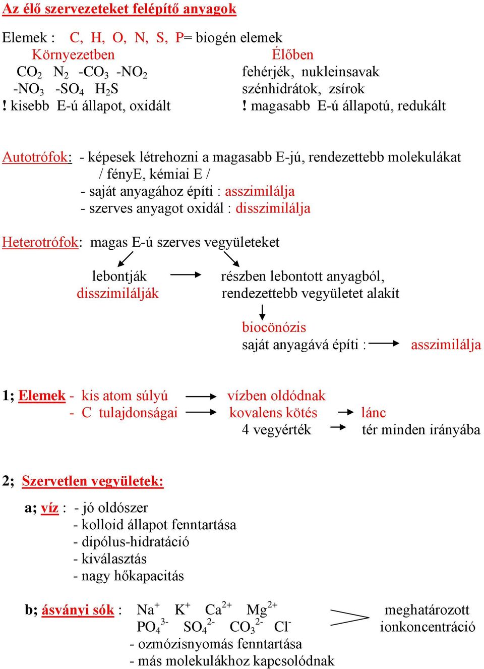 magasabb E-ú állapotú, redukált Autotrófok: - képesek létrehozni a magasabb E-jú, rendezettebb molekulákat / fénye, kémiai E / - saját anyagához építi : asszimilálja - szerves anyagot oxidál :