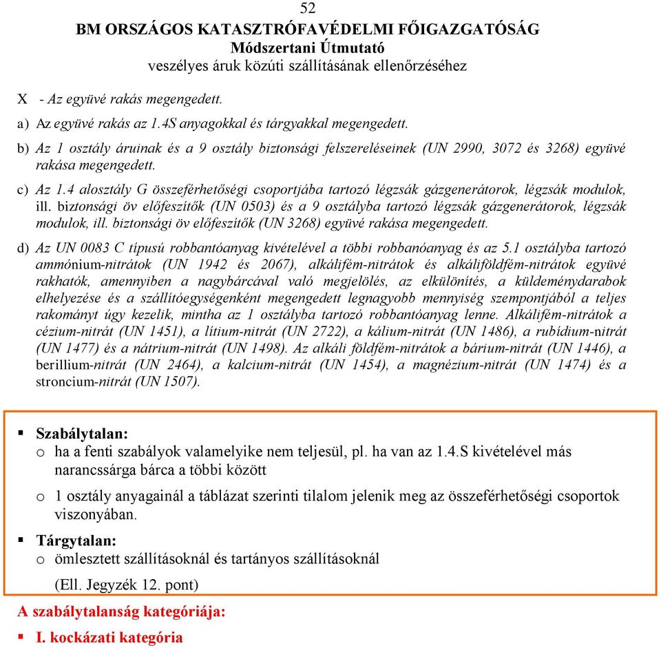 4 alosztály G összeférhetőségi csoportjába tartozó légzsák gázgenerátorok, légzsák modulok, ill.