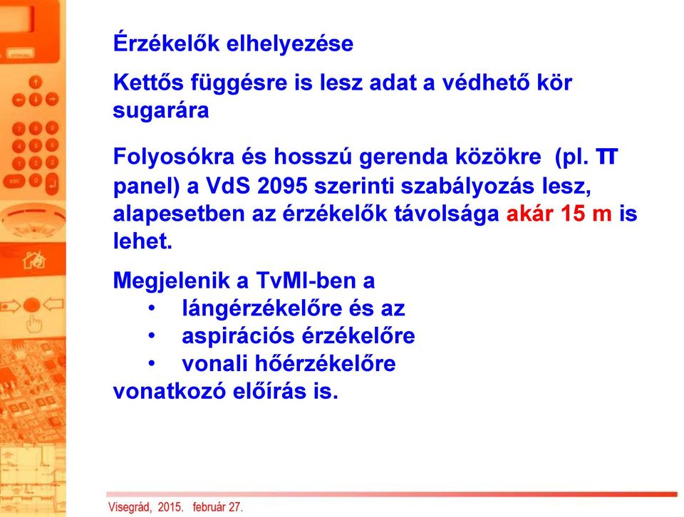 π panel) a VdS 2095 szerinti szabályozás lesz, alapesetben az érzékelők távolsága