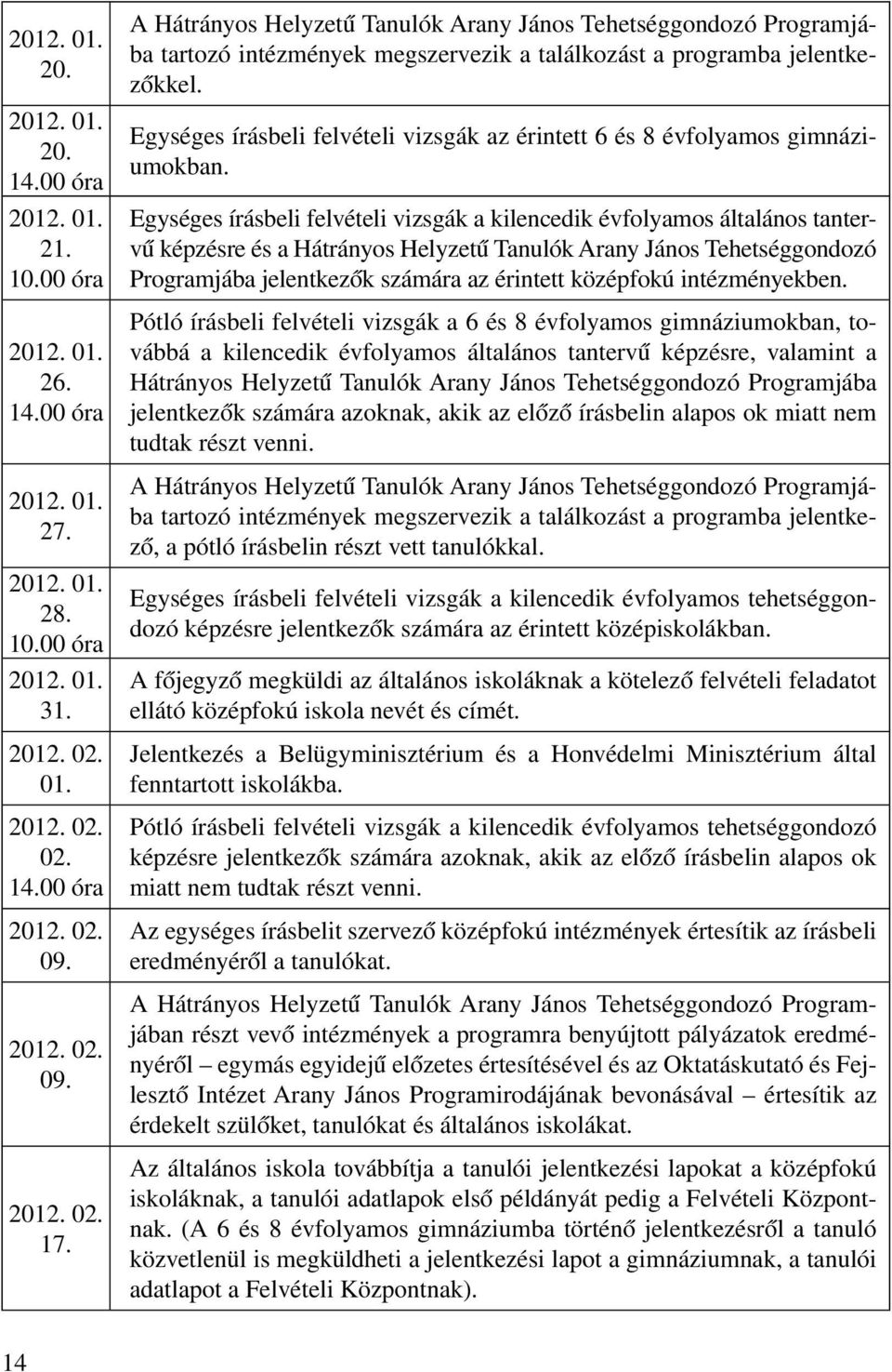 Egységes írásbeli felvételi vizsgák az érintett 6 és 8 évfolyamos gimnáziumokban.