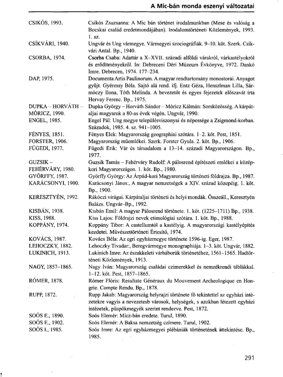 Csikós Zsuzsanna: A Mic bán történet irodalmunkban (Mese és valóság a Bocskai család eredetmondájában). Irodalomtörténeti Közlemények, 1993. 1. sz. Ungvár és Ung vármegye. Vármegyei szociográfiák.