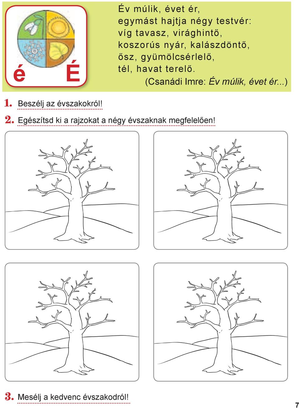 terelő. (Csanádi Imre: Év múlik, évet ér...) 1. Beszélj az évszakokról! 2.