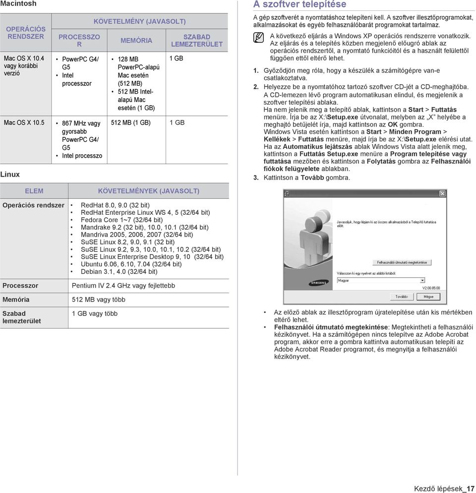 Mac esetén (1 GB) SZABAD LEMEZTERÜLET 1 GB 512 MB (1 GB) 1 GB KÖVETELMÉNYEK (JAVASOLT) A szoftver telepítése A gép szoftverét a nyomtatáshoz telepíteni kell.