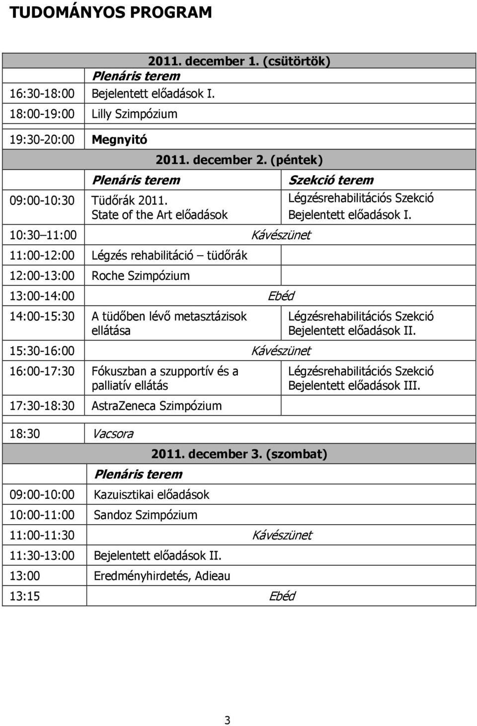 (péntek) 10:30 11:00 Kávészünet 11:00-12:00 Légzés rehabilitáció tüdőrák 12:00-13:00 Roche Szimpózium 13:00-14:00 Ebéd 14:00-15:30 A tüdőben lévő metasztázisok ellátása 15:30-16:00 Kávészünet