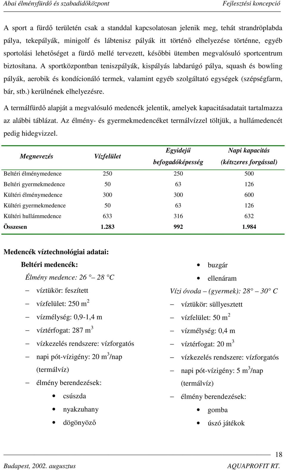 A sportközpontban teniszpályák, kispályás labdarúgó pálya, squash és bowling pályák, aerobik és kondícionáló termek, valamint egyéb szolgáltató egységek (szépségfarm, bár, stb.