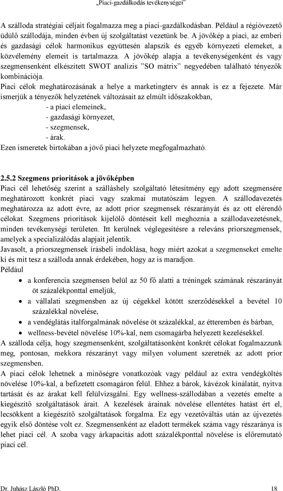 A jövőkép alapja a tevékenységenként és vagy szegmensenként elkészített SWOT analízis SO mátrix negyedében található tényezők kombinációja.