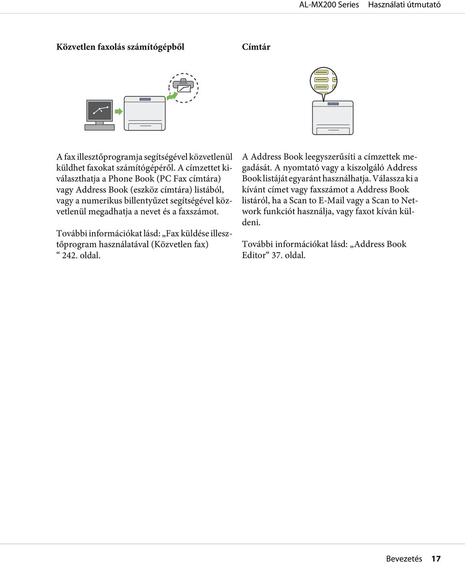 További információkat lásd: Fax küldése illesztőprogram használatával (Közvetlen fax) 242. oldal. A Address Book leegyszerűsíti a címzettek megadását.