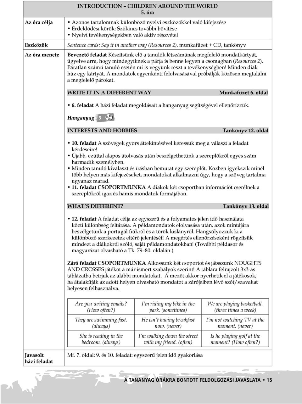 Sentence cards: Say it in another way (Resources 2), munkafüzet + CD, tankönyv Bevezető feladat Készítsünk elő a tanulók létszámának megfelelő mondatkártyát, ügyelve arra, hogy mindegyiknek a párja