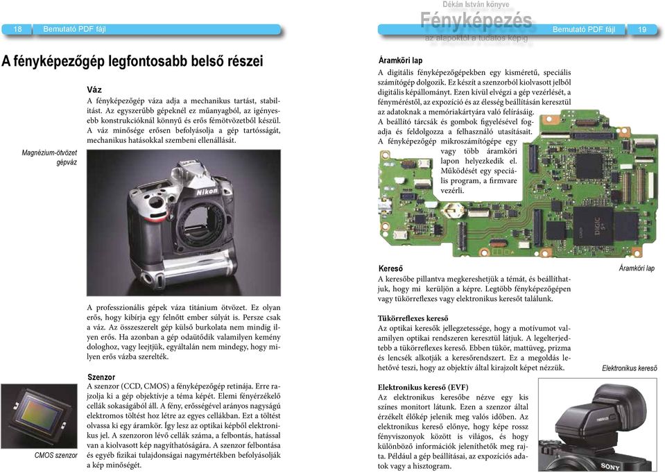 A váz minősége erősen befolyásolja a gép tartósságát, mechanikus hatásokkal szembeni ellenállását. Áramköri lap A digitális fényképezőgépekben egy kisméretű, speciális számítógép dolgozik.