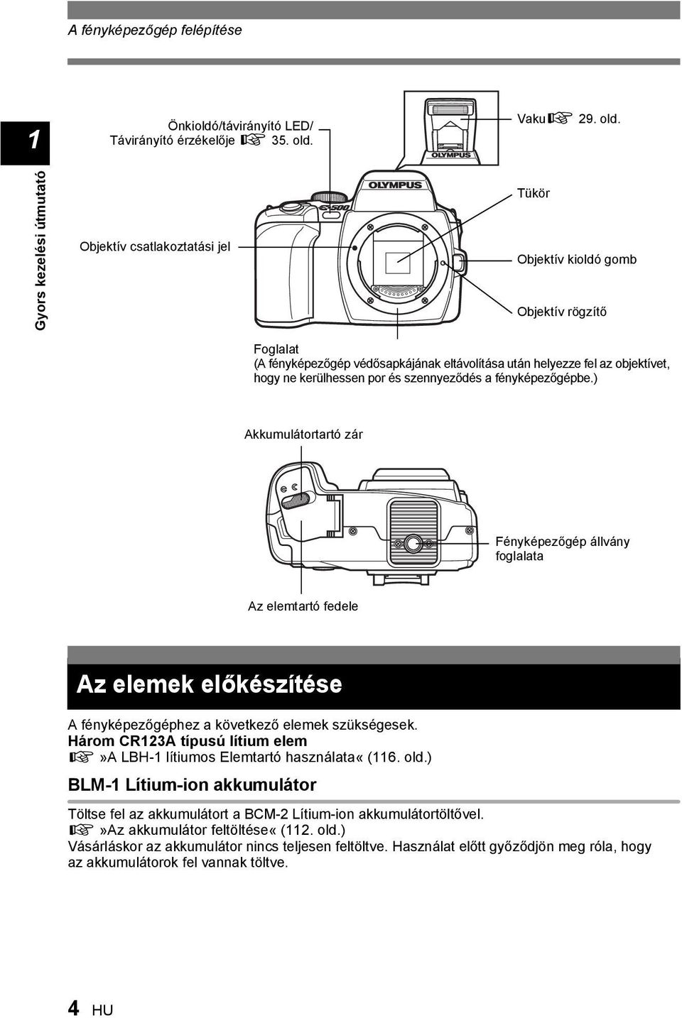 Gyors kezelési útmutató Objektív csatlakoztatási jel Tükör Objektív kioldó gomb Objektív rögzítő Foglalat (A fényképezőgép védősapkájának eltávolítása után helyezze fel az objektívet, hogy ne