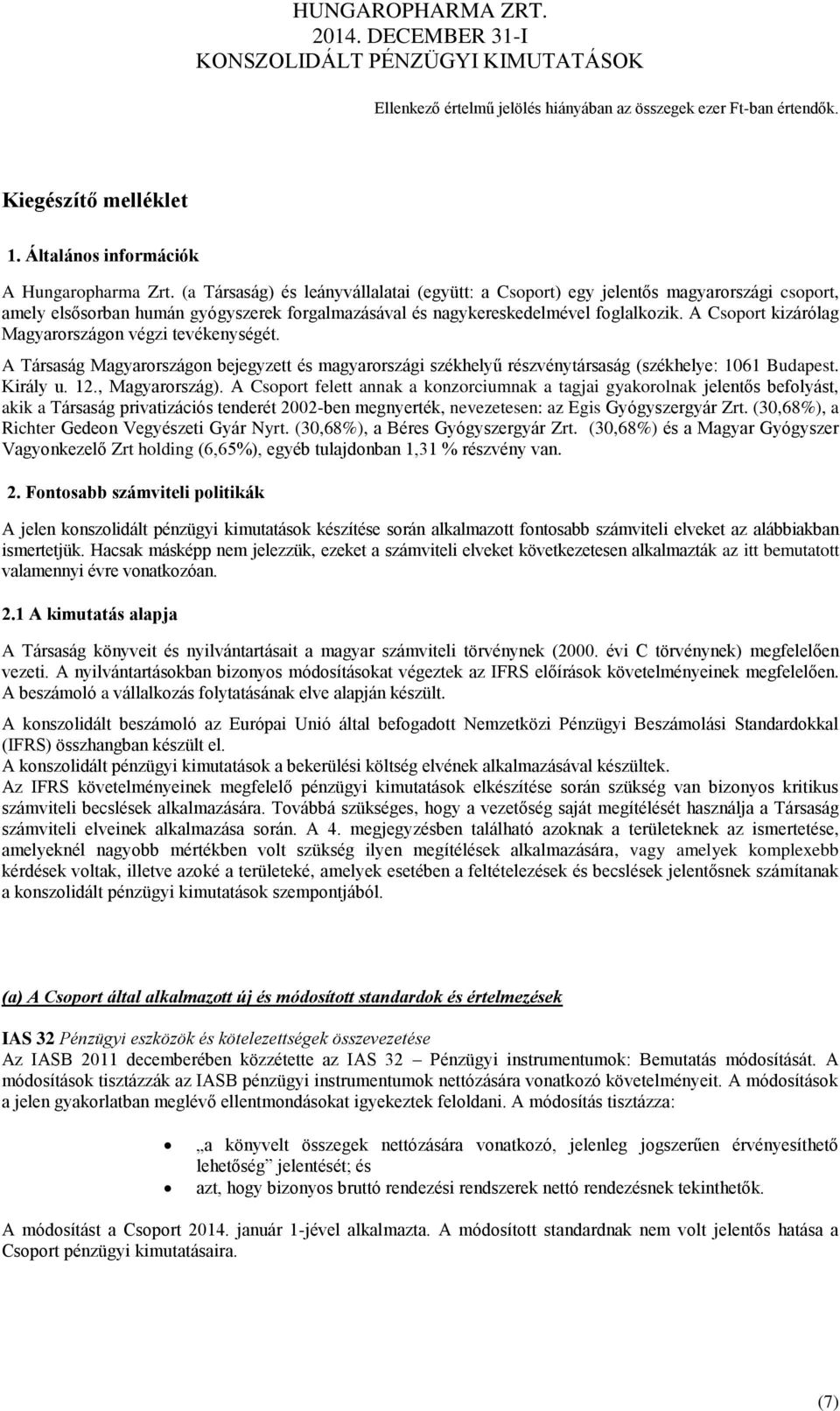 A Csoport kizárólag Magyarországon végzi tevékenységét. A Társaság Magyarországon bejegyzett és magyarországi székhelyű részvénytársaság (székhelye: 1061 Budapest. Király u. 12., Magyarország).