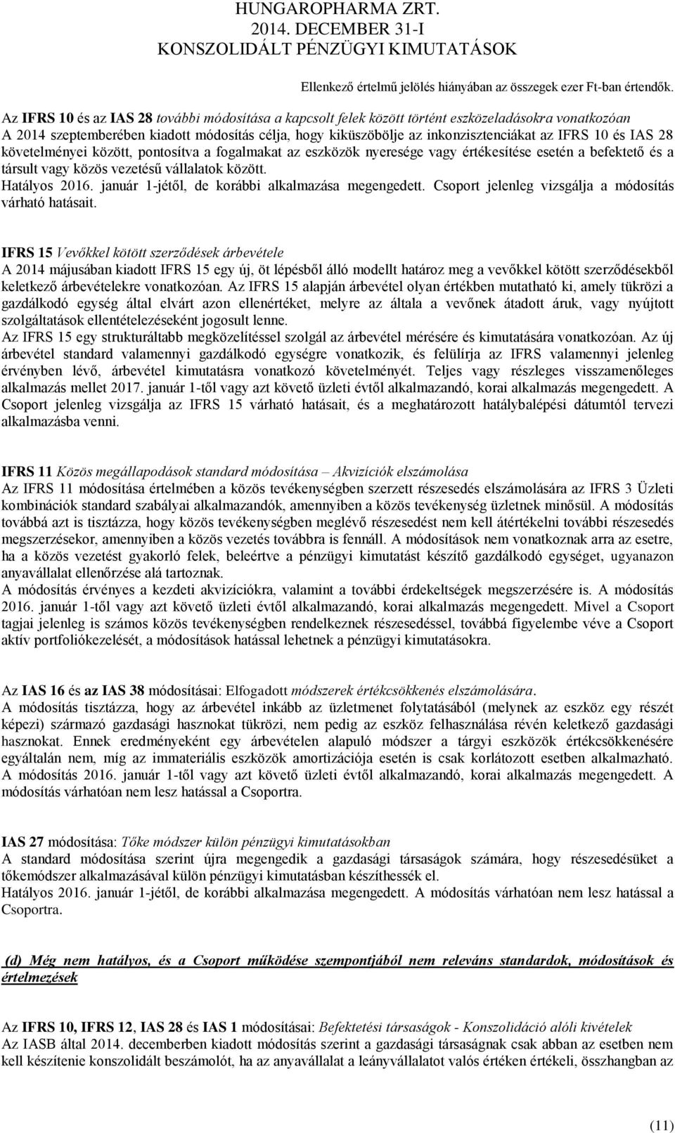 10 és IAS 28 követelményei között, pontosítva a fogalmakat az eszközök nyeresége vagy értékesítése esetén a befektető és a társult vagy közös vezetésű vállalatok között. Hatályos 2016.