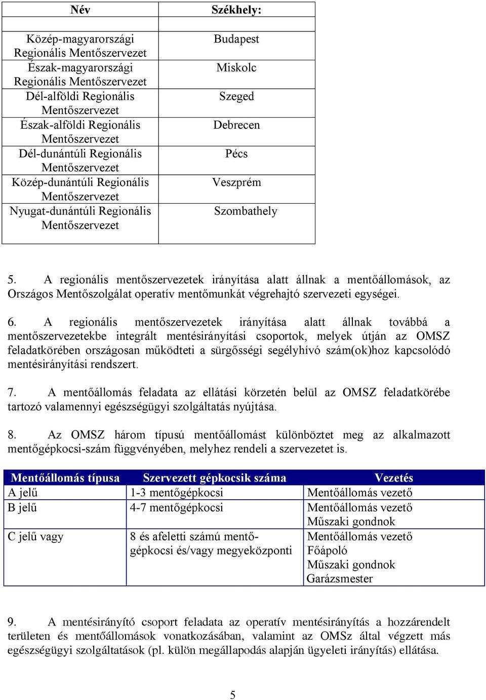 A regionális mentőszervezetek irányítása alatt állnak a mentőállomások, az Országos Mentőszolgálat operatív mentőmunkát végrehajtó szervezeti egységei. 6.