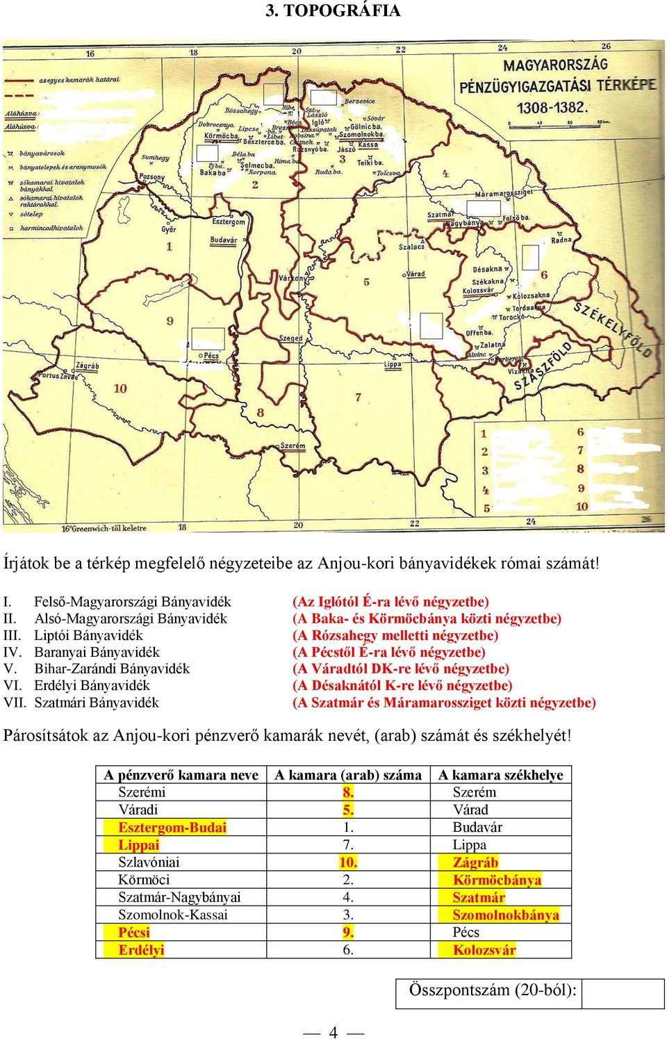 Bihar-Zarándi Bányavidék (A Váradtól DK-re lévő négyzetbe) VI. Erdélyi Bányavidék (A Désaknától K-re lévő négyzetbe) VII.