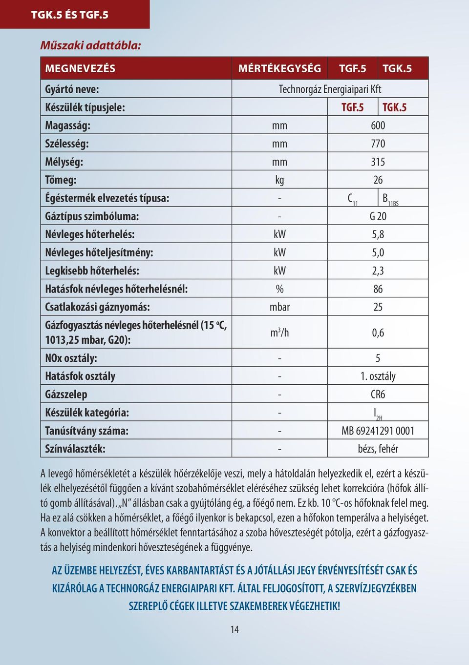 5 Magasság: mm 600 Szélesség: mm 770 Mélység: mm 315 Tömeg: kg 26 Égéstermék elvezetés típusa: - C 11 B 11BS Gáztípus szimbóluma: - G 20 Névleges hőterhelés: kw 5,8 Névleges hőteljesítmény: kw 5,0